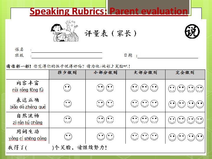 Speaking Rubrics: Parent evaluation 