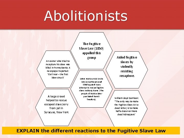 Abolitionists An owner who tried to recapture his slave was killed in Pennsylvania. A