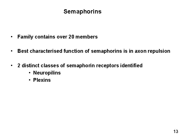 Semaphorins • Family contains over 20 members • Best characterised function of semaphorins is