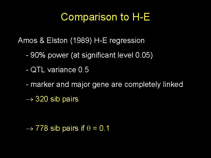 Comparison to H-E Amos & Elston (1989) H-E regression - 90% power (at significant