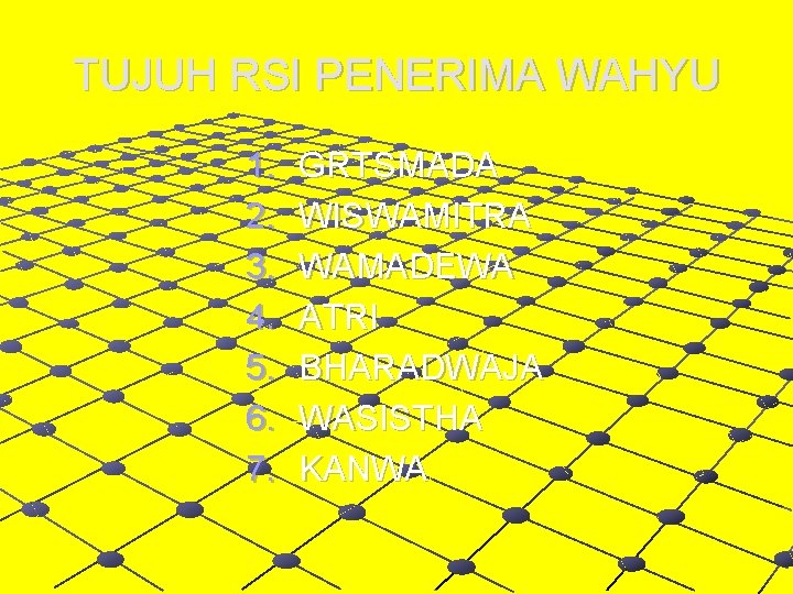 TUJUH RSI PENERIMA WAHYU 1. 2. 3. 4. 5. 6. 7. GRTSMADA WISWAMITRA WAMADEWA