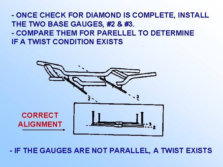 - ONCE CHECK FOR DIAMOND IS COMPLETE, INSTALL THE TWO BASE GAUGES, #2 &