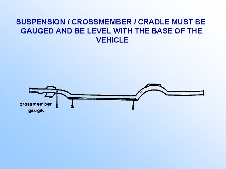 SUSPENSION / CROSSMEMBER / CRADLE MUST BE GAUGED AND BE LEVEL WITH THE BASE