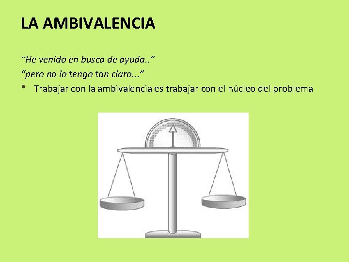 LA AMBIVALENCIA “He venido en busca de ayuda. . ” “pero no lo tengo LA AMBIVALENCIA “He venido en busca de ayuda. . ” “pero no lo tengo