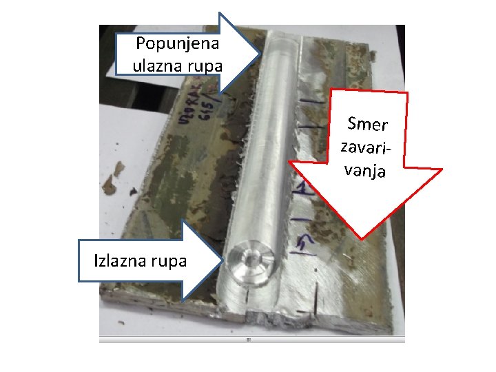 Popunjena ulazna rupa Smer zavarivanja Izlazna rupa 