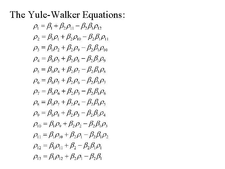 The Yule-Walker Equations: The Yule-Walker Equations: