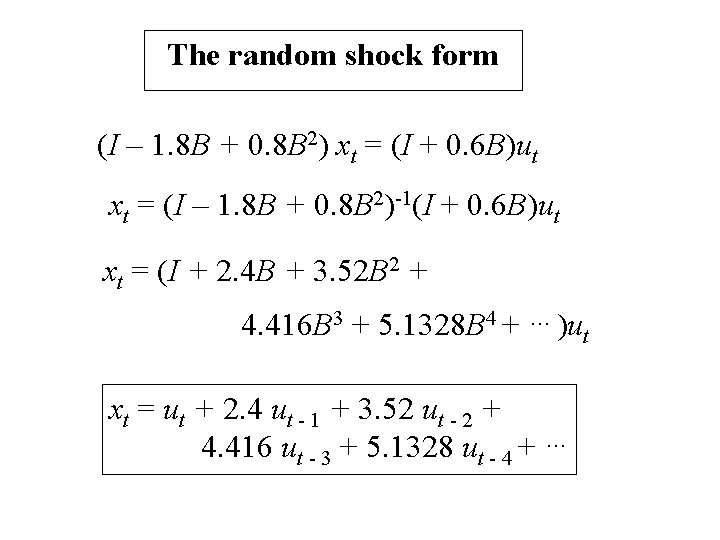 The random shock form (I – 1. 8 B + 0. 8 B 2) The random shock form (I – 1. 8 B + 0. 8 B 2)