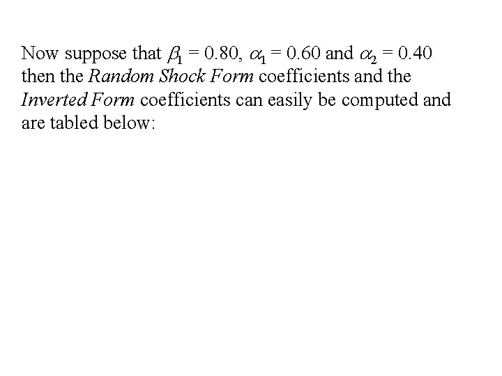 Now suppose that b 1 = 0. 80, a 1 = 0. 60 and Now suppose that b 1 = 0. 80, a 1 = 0. 60 and