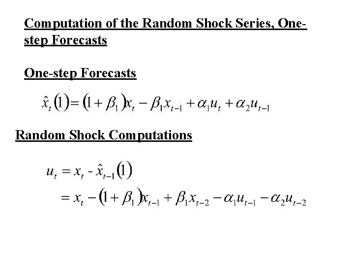 Computation of the Random Shock Series, Onestep Forecasts One-step Forecasts Random Shock Computations Computation of the Random Shock Series, Onestep Forecasts One-step Forecasts Random Shock Computations