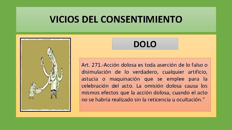 VICIOS DEL CONSENTIMIENTO DOLO Art. 271. -Acción dolosa es toda aserción de lo falso