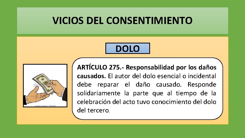 VICIOS DEL CONSENTIMIENTO DOLO ARTÍCULO 275. - Responsabilidad por los daños causados. El autor