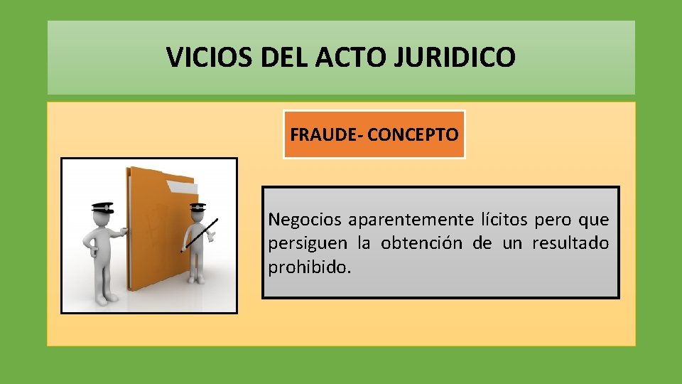 VICIOS DEL ACTO JURIDICO FRAUDE- CONCEPTO Negocios aparentemente lícitos pero que persiguen la obtención