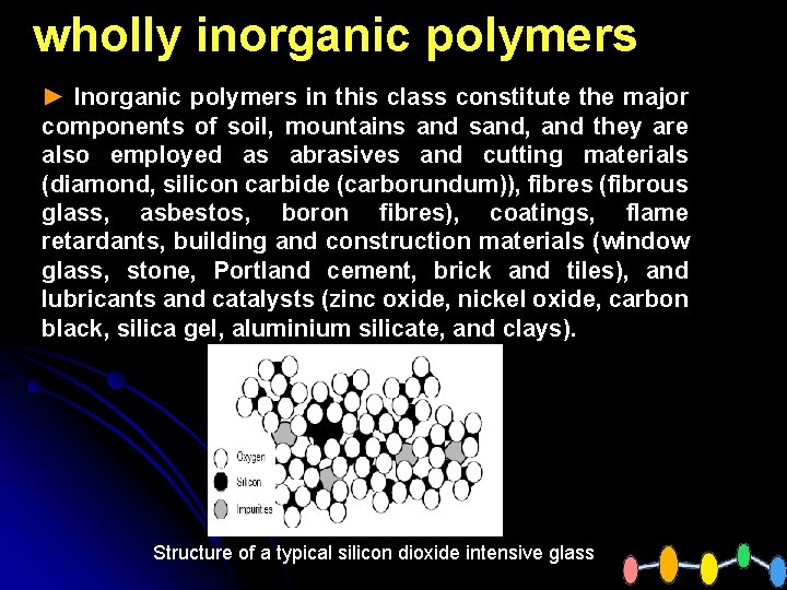 wholly inorganic polymers ► Inorganic polymers in this class constitute the major components of
