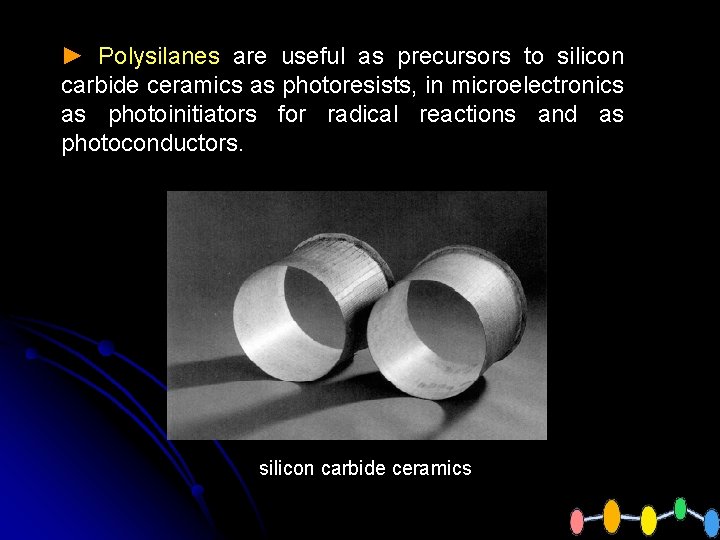 ► Polysilanes are useful as precursors to silicon carbide ceramics as photoresists, in microelectronics