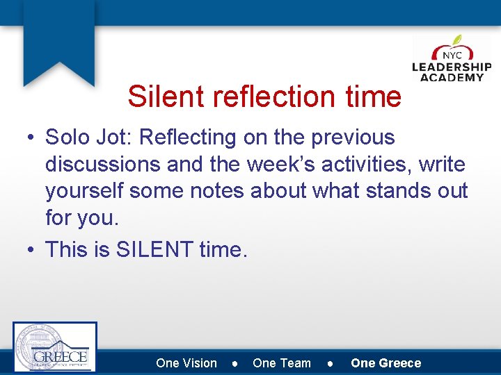 Silent reflection time • Solo Jot: Reflecting on the previous discussions and the week’s
