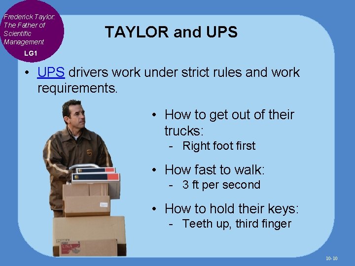 Frederick Taylor: The Father of Scientific Management TAYLOR and UPS LG 1 • UPS