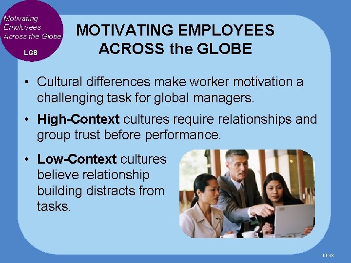 Motivating Employees Across the Globe LG 8 MOTIVATING EMPLOYEES ACROSS the GLOBE • Cultural