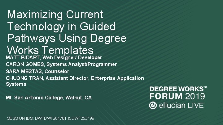 Maximizing Current Technology in Guided Pathways Using Degree Works Templates MATT BIDART, Web Designer/