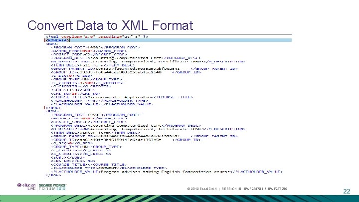 Convert Data to XML Format © 2019 ELLUCIAN. | SESSION ID: DWF 264781 &