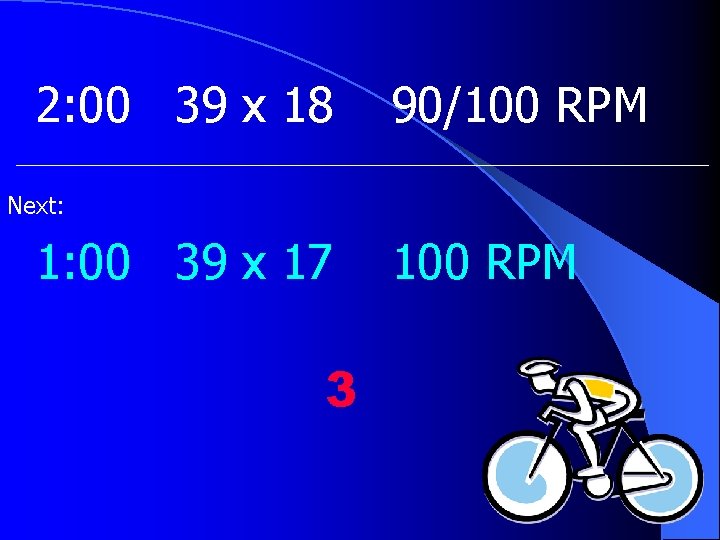 2: 00 39 x 18 90/100 RPM Next: 1: 00 39 x 17 3