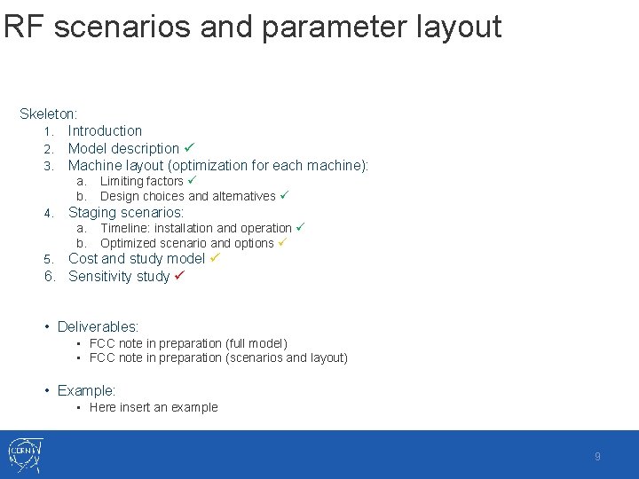 RF scenarios and parameter layout Skeleton: 1. Introduction 2. Model description 3. Machine layout