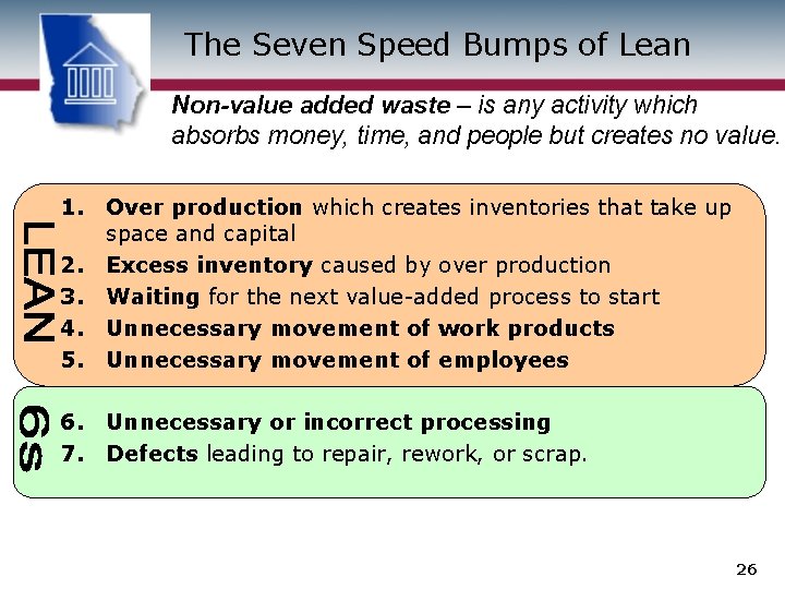 The Seven Speed Bumps of Lean Non-value added waste – is any activity which