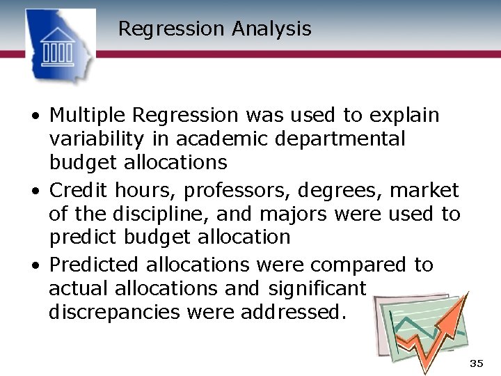Regression Analysis • Multiple Regression was used to explain variability in academic departmental budget