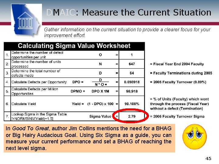 DMAIC: Measure the Current Situation Gather information on the current situation to provide a