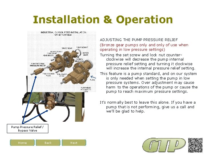 Installation & Operation ADJUSTING THE PUMP PRESSURE RELIEF (Bronze gear pumps only and only