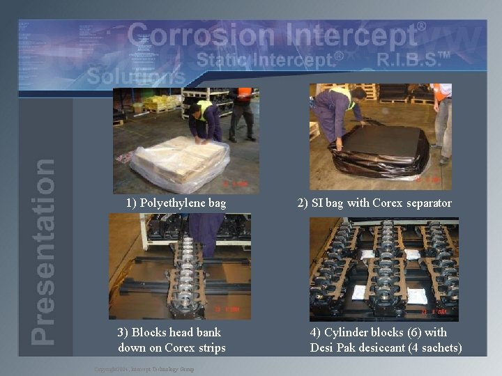 1) Polyethylene bag 3) Blocks head bank down on Corex strips Copyright 2004, Intercept