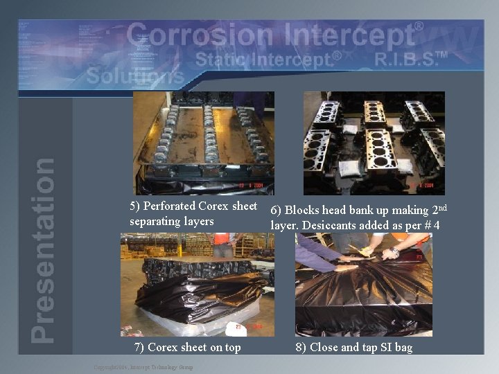 5) Perforated Corex sheet separating layers 7) Corex sheet on top Copyright 2004, Intercept