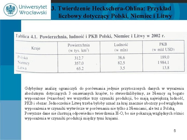 3. Twierdzenie Heckschera-Ohlina: Przykład liczbowy dotyczący Polski, Niemiec i Litwy Gdybyśmy analizę ograniczyli do