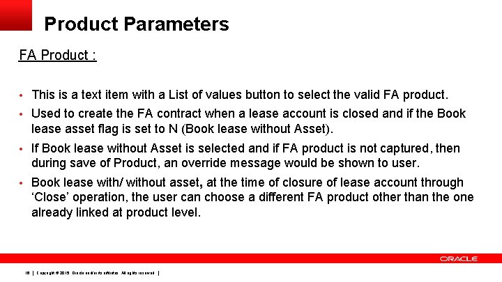 Product Parameters FA Product : • This is a text item with a List