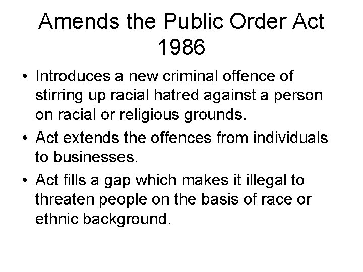 Amends the Public Order Act 1986 • Introduces a new criminal offence of stirring