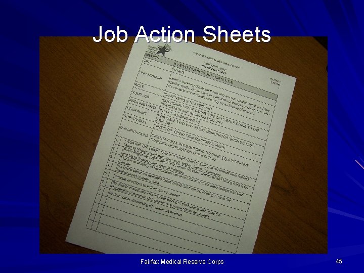 Job Action Sheets Fairfax Medical Reserve Corps 45 