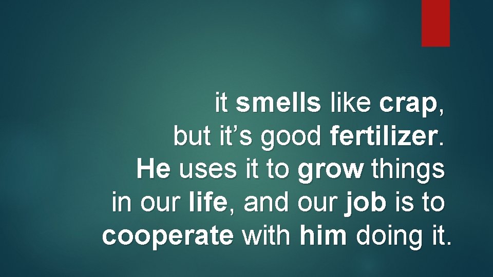 it smells like crap, but it’s good fertilizer. He uses it to grow things it smells like crap, but it’s good fertilizer. He uses it to grow things