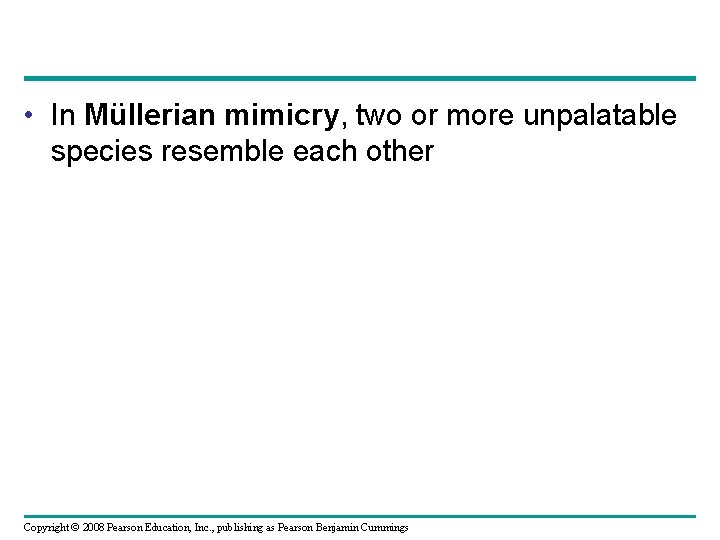  • In Müllerian mimicry, two or more unpalatable species resemble each other Copyright