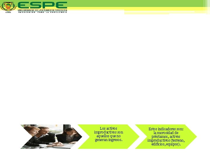 Los activos improductivos son aquellos que no generan ingresos. Estos indicadores son: la morosidad
