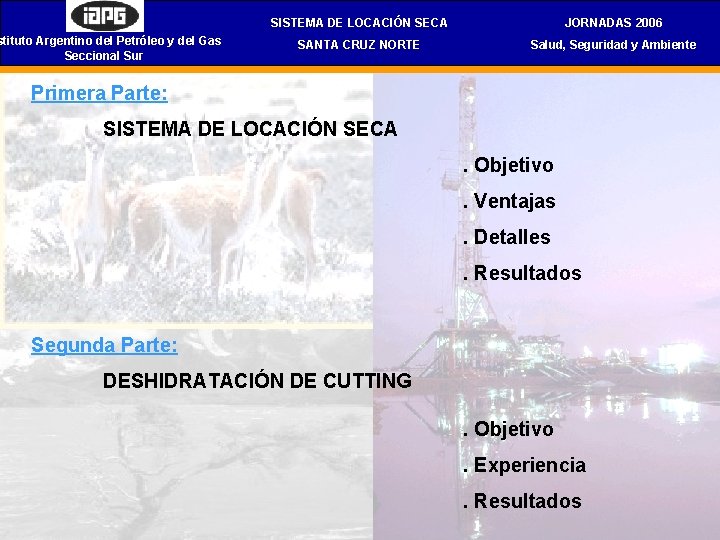 stituto Argentino del Petróleo y del Gas Seccional Sur SISTEMA DE LOCACIÓN SECA JORNADAS