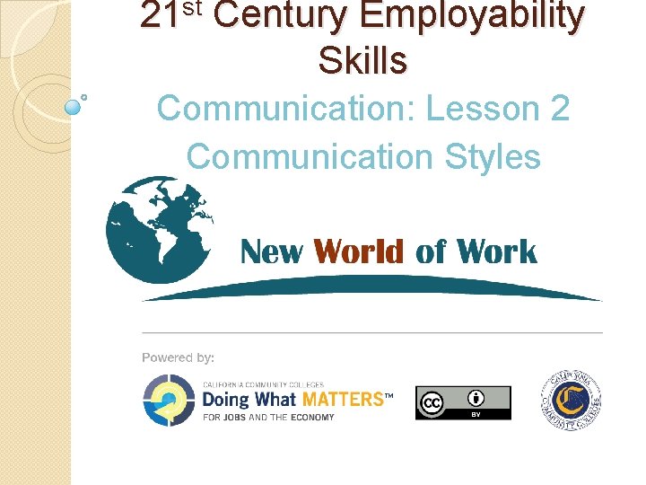 21 st Century Employability Skills Communication: Lesson 2 Communication Styles 