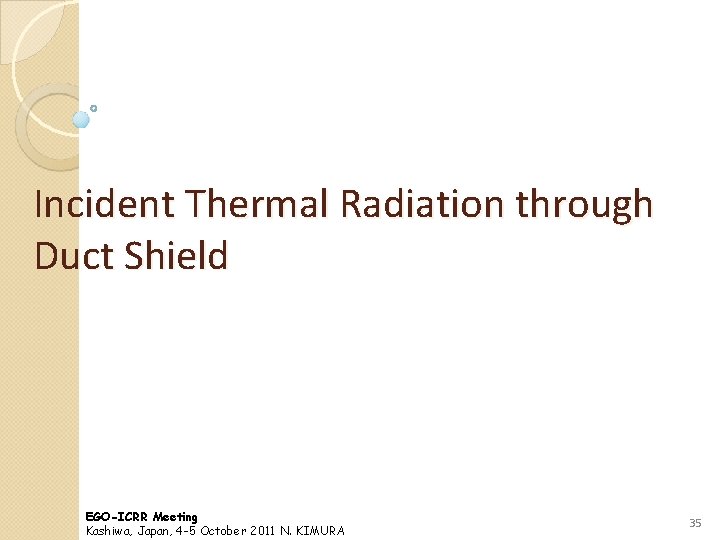 Incident Thermal Radiation through Duct Shield EGO-ICRR Meeting Kashiwa, Japan, 4 -5 October 2011