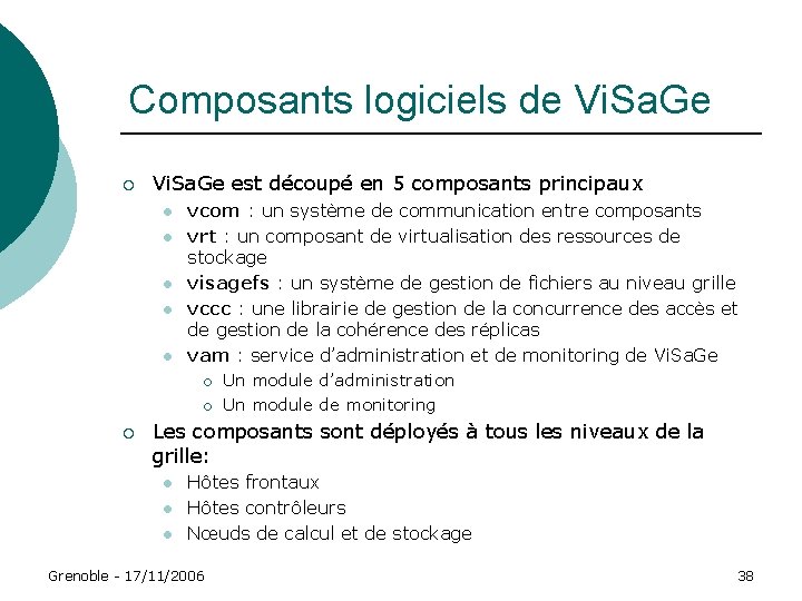 Composants logiciels de Vi. Sa. Ge ¡ Vi. Sa. Ge est découpé en 5 Composants logiciels de Vi. Sa. Ge ¡ Vi. Sa. Ge est découpé en 5