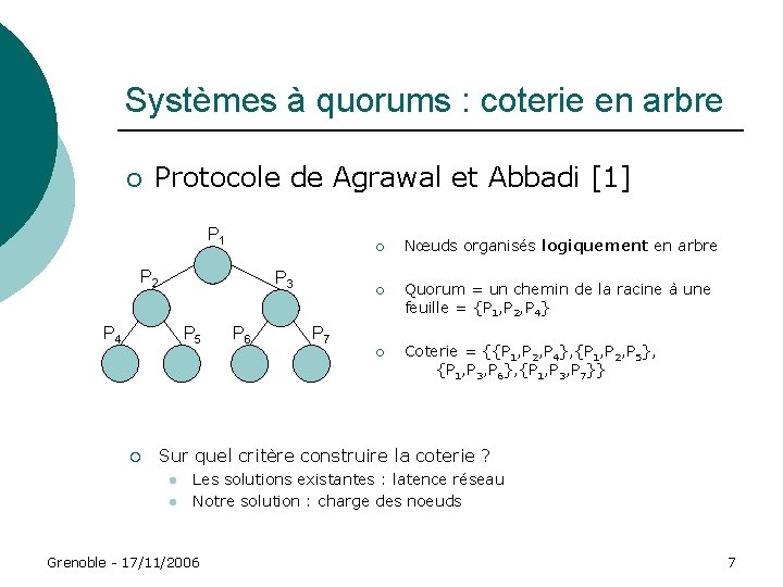 Systèmes à quorums : coterie en arbre ¡ Protocole de Agrawal et Abbadi [1]