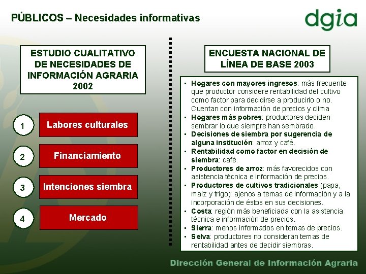 PÚBLICOS – Necesidades informativas ESTUDIO CUALITATIVO DE NECESIDADES DE INFORMACIÓN AGRARIA 2002 1 Labores