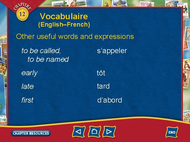 12 Vocabulaire (English–French) Other useful words and expressions to be called, to be named