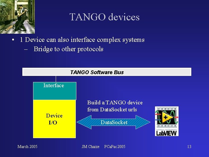 TANGO devices • 1 Device can also interface complex systems – Bridge to other TANGO devices • 1 Device can also interface complex systems – Bridge to other