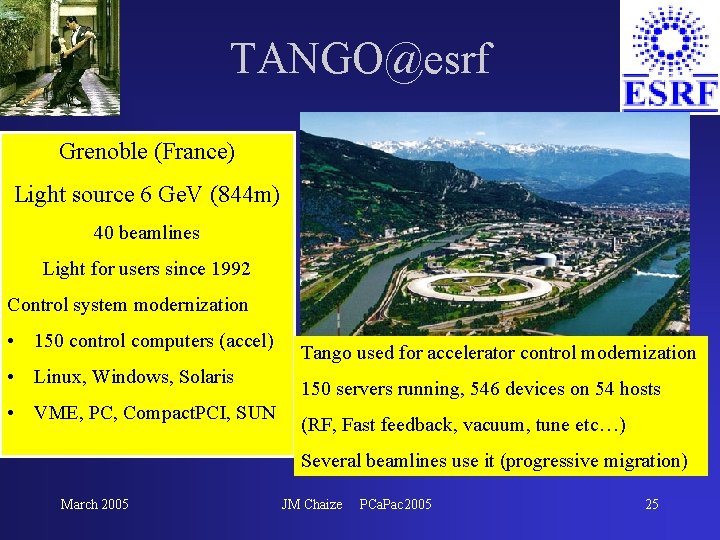 TANGO@esrf Grenoble (France) Light source 6 Ge. V (844 m) 40 beamlines Light for TANGO@esrf Grenoble (France) Light source 6 Ge. V (844 m) 40 beamlines Light for