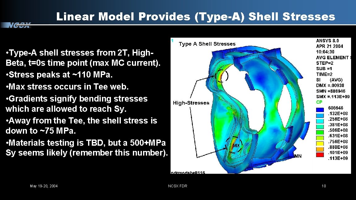 Linear Model Provides (Type-A) Shell Stresses • Type-A shell stresses from 2 T, High.
