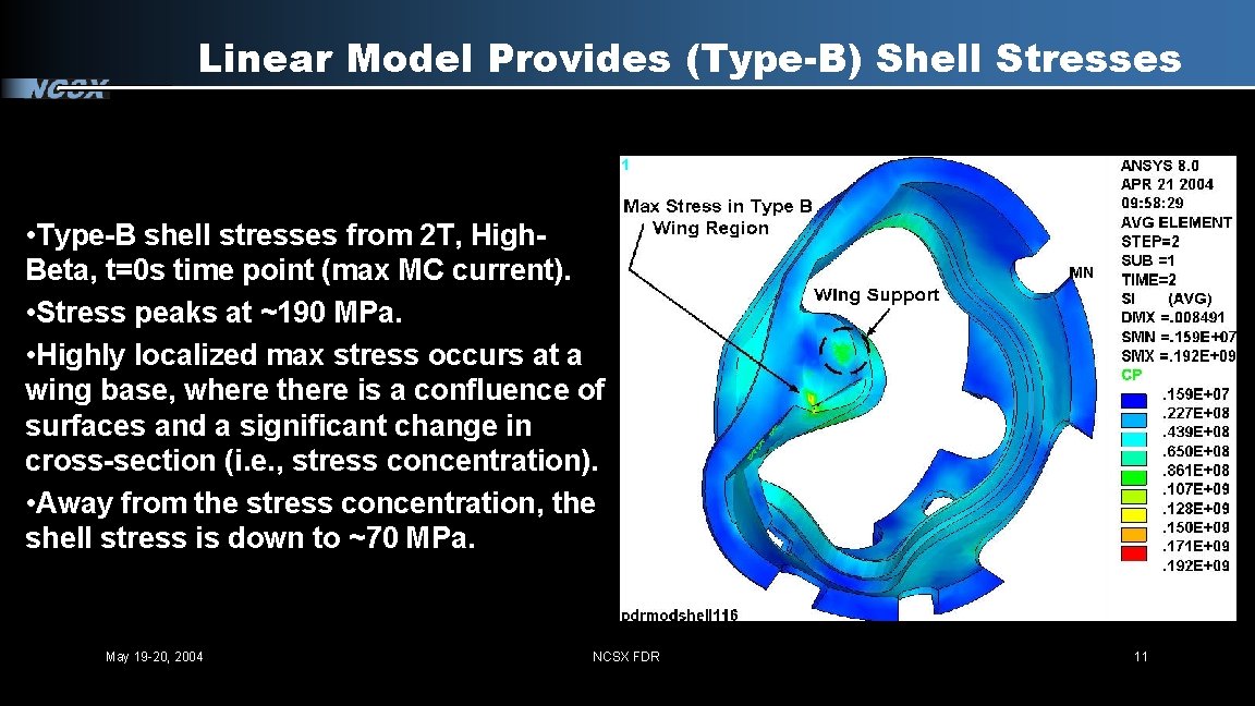 Linear Model Provides (Type-B) Shell Stresses • Type-B shell stresses from 2 T, High.