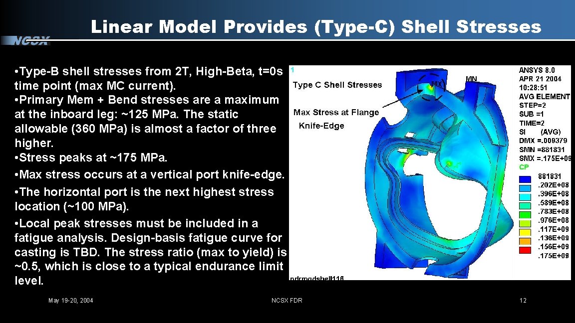 Linear Model Provides (Type-C) Shell Stresses • Type-B shell stresses from 2 T, High-Beta,